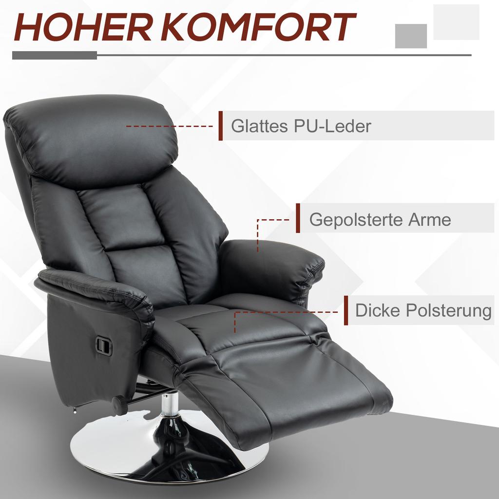 Recliner Chair Reclining Function Faux Leather Footrest Up To 150 Kg 78 X 80 X 109 Cm Black