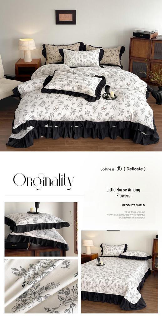 Spring/Summer Small Floral Lace Bedspread Set: 4-Piece, Skin-Friendly, Soft Imitation Cotton for Single Bed