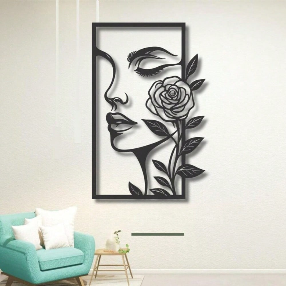 1pc Minimalist Woman Face Line Art Metal Wall Decor, Elegant Indoor Outdoor Hanging Ornament Gift