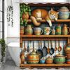 Cute and Sleepy Kitten In the Kitchen Shower Curtain Washable Dirt-Resistant Shower Head Waterproof Polyester Bath Curtain