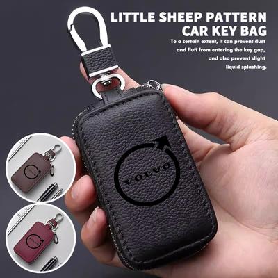 Car Key Fob Holder PU Leather Auto Key Bag with Keychain For XC90 V90 V60 S60 S90 XC60 V40 S80 C40 XC40 V70 XC70