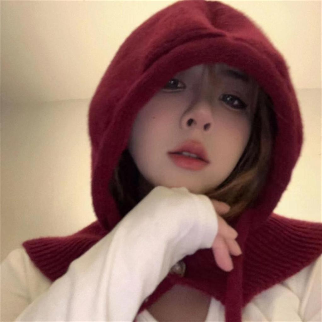 Adult Windproof Balaclava Hat Removable Women's Hood Adjustable Size Warm Cycling Hat Girls Winter Candy Color Knit Pullover Hat