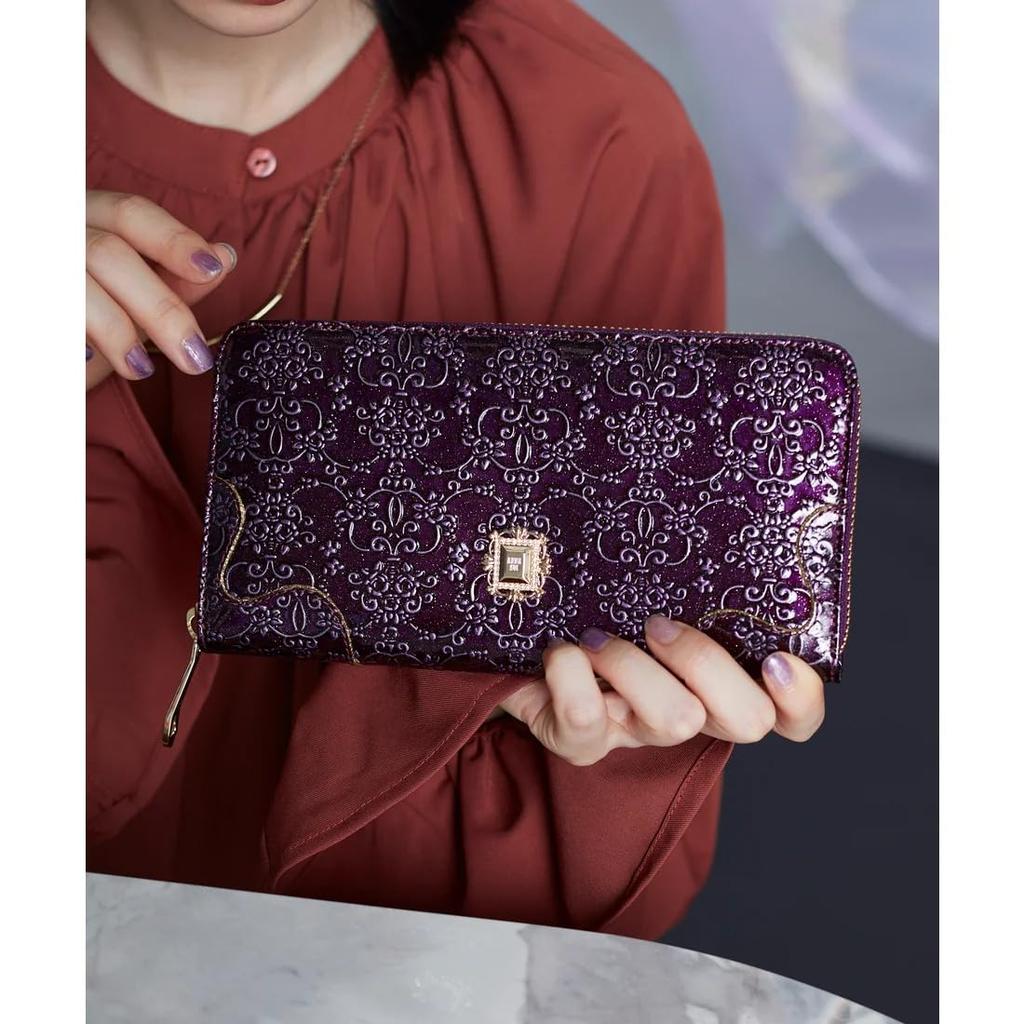 ANNA SUI Rymlig Runddragkedja Lång Plånbok [Ny Färg] Damplånbok med Fack för Sedlar och Kortplatser, Stor Kapacitet, 316900 Lila (Ny)