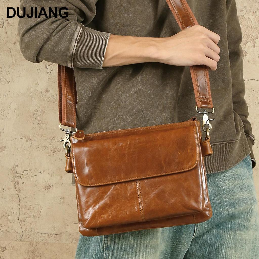 Men's Top-Grain Cowhide Oil-Wax Leather Vintage Shoulder Bag - Casual Commuting Crossbody Bag