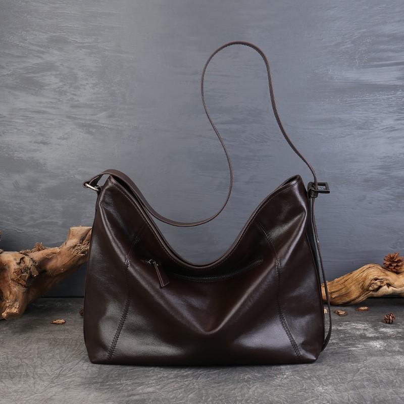 Johnature Genuine Leather Women's Bag Commuting Large Capacity Tote Bag Retro Lazy Shoulder Crossbody Bag