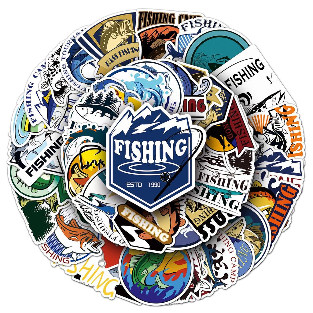 50 Original Waterproof Fishing Cartoon Stickers for Rods, Phones, and Cups