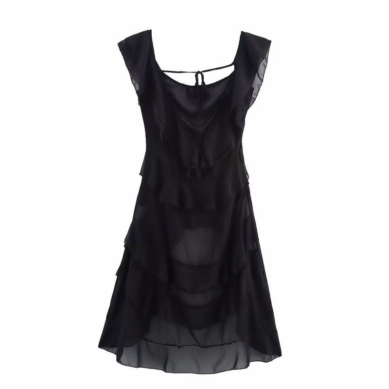 Jnleaog Spring New Arrival Women's Clothing Fashion Style French Fashion Two Colors Asymmetrical Ruffles Sleeveless Dress