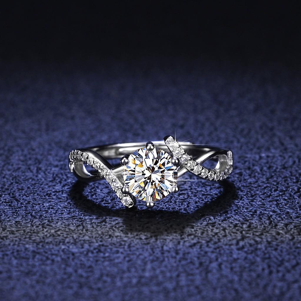D Color 1ct Moissanite Diamond Ring Women's Silver Ring Love Intertwined Ins Diamond Ring Wedding Ring Proposal Diamond Ring Gift for Girlfriend