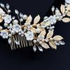 New bridal headdress rhinestone pearl comb metal leaf handmade hair accessories soft pottery flower plate hair comb