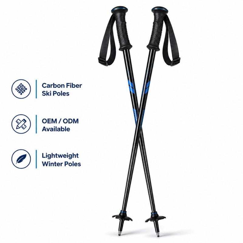 Zeroring Freestyle Short Ski Poles Carbon Composite Snow Park Poles Lightweight Custom Graphic OEM чёрный