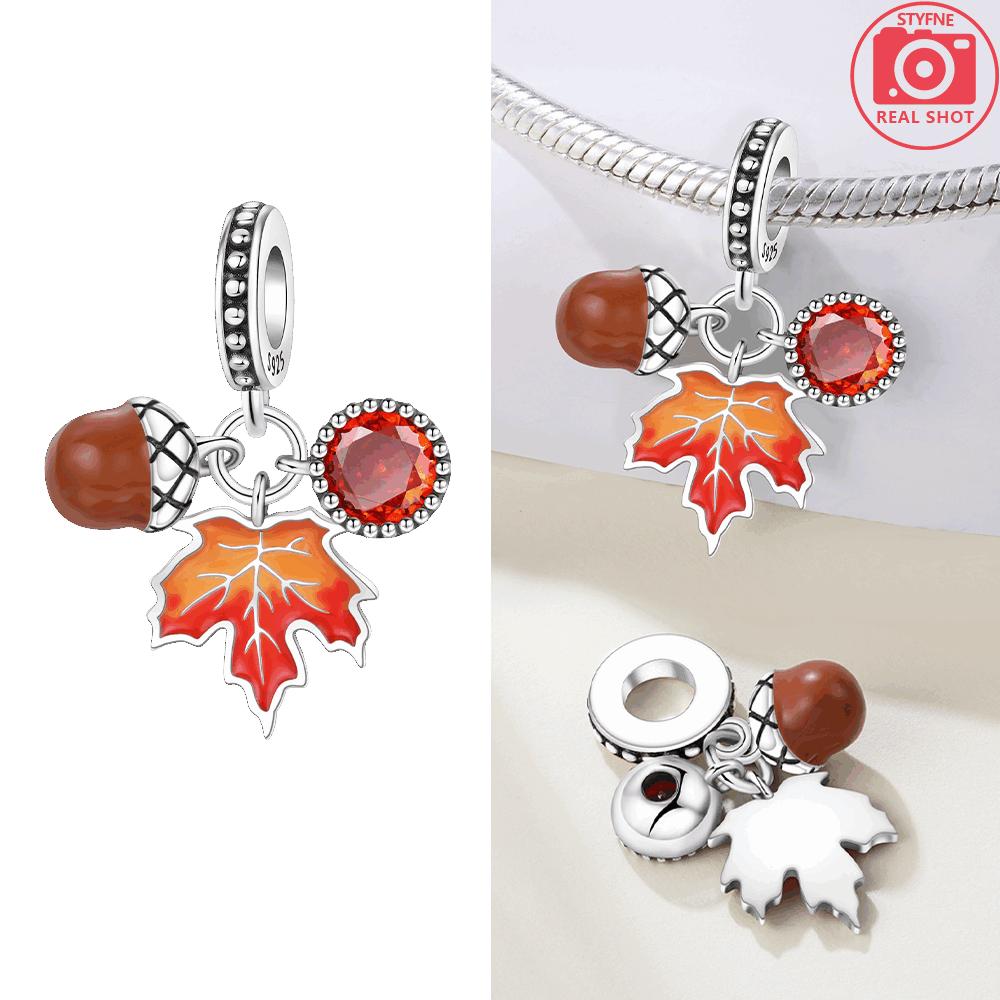 Originalcopper Brown Maple Leaf Dutch Windmill Beaded Pinecone Pendant Bead Fit Bracelet Women Jewelry Gift Making Diy