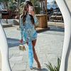 European Women's Summer Mesh Starfish Print Slim Dress with Sashes