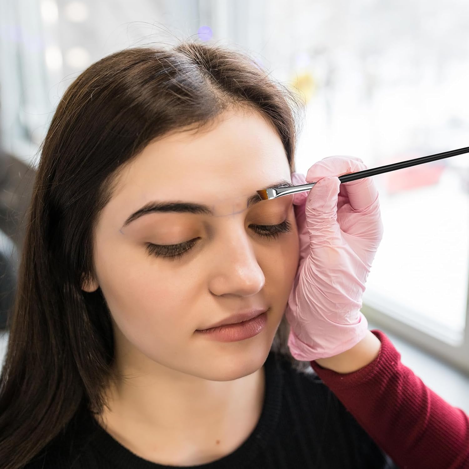 12 Pcs Eyeliner Eyebrow Fine Angled Brush Fine Eyebrow Tint Brush Tip Thin Slanted Flat Makeup Brushes Eyeshadow Tint Lamination Brushes Slanted Flat