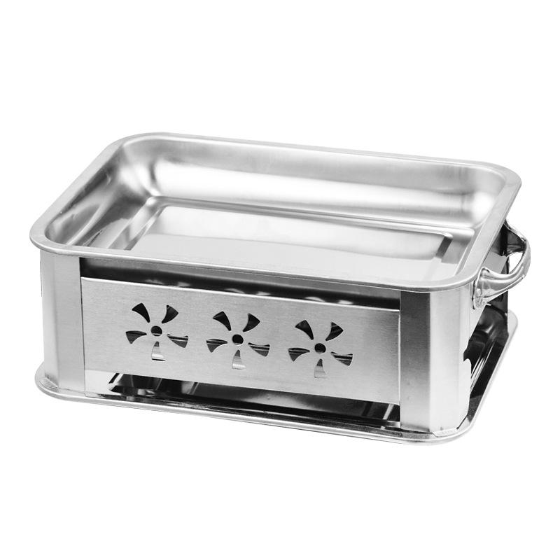 Extra Thick Stainless Steel Rectangular Charcoal Fish Grill and Warming Stove for Home Barbecue