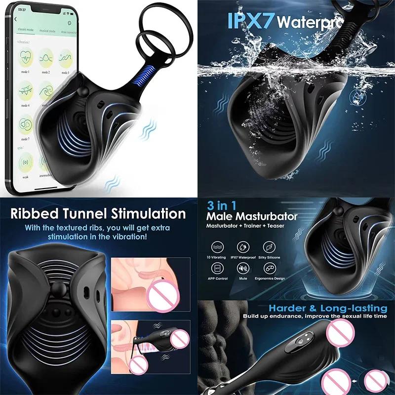 Pocket Pusssy Rings For Man Vibrating Magic Wand Sleeve For Penis Simulators Men Sexy Tools Ass Plug Adult Products God Toys