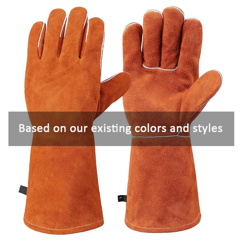Premium Cowhide Leather Heat Resistant Gloves 14  Extended Cuff Cotton Lined Welding Barbecue Gloves (as the picture,ONE SIZE FITS ALL&WELDING GLOVES)