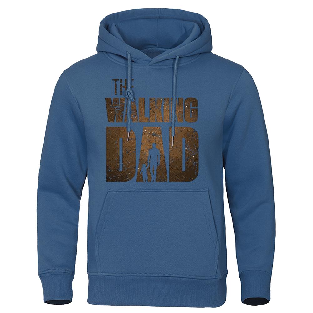 The Walking Dad Holding Daughter'S Hand Print Hoodies Men Casual Loose Tops Loose Fleece Clothes Fashion Pullovers Streetwear