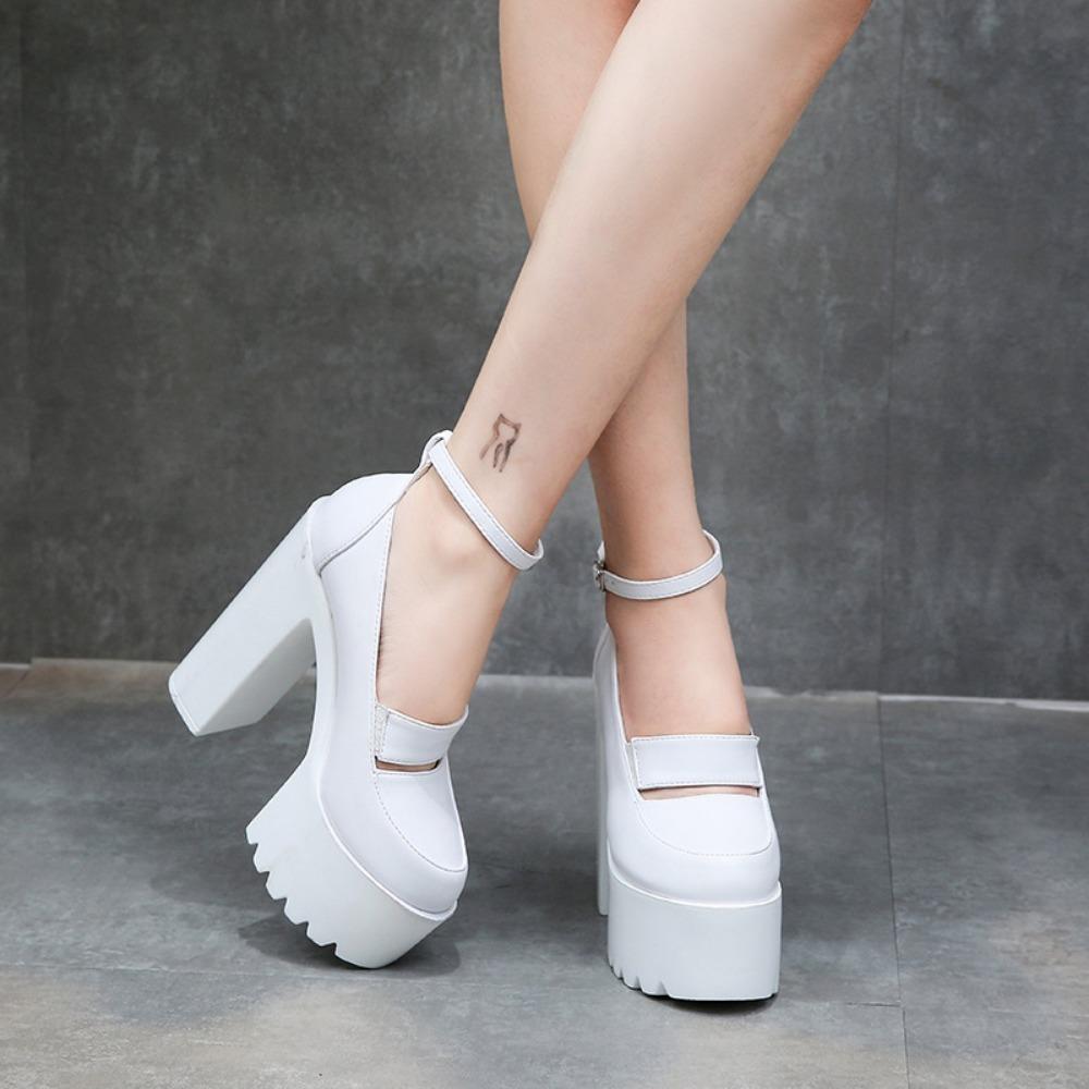 Fashion White 14cm Thick Heels Hate Sky-high Heels Wedding Shoes Women's Waterproof Platform Single Shoe Runway Model Runway Shoes