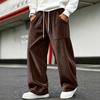 Men's Corduroy Pants Loose Fit Straight Leg with Elastic Waist for Casual Everyday Wear