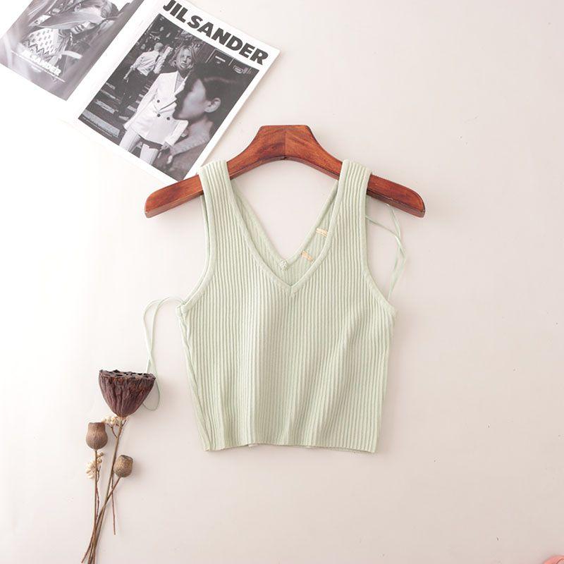 American Fashion Brand Double V Neck Rib Camisole Summer Sleeveless Fashion Fashion Solid Color Outerwear Knitting Tops