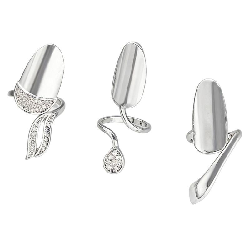 Set of 3 Elegant Open Knuckles Rings Featuring Cubic Zirconia Stones Nail Cap Rings Suitable for Trendy Nail Jewelry