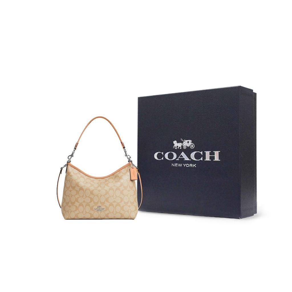 Coach Laurel 31 Brand Silver Logo Coated Canvas And Smooth Leather Shoulder Tote Bag Large Women handbags Brown CR149-SVX1W