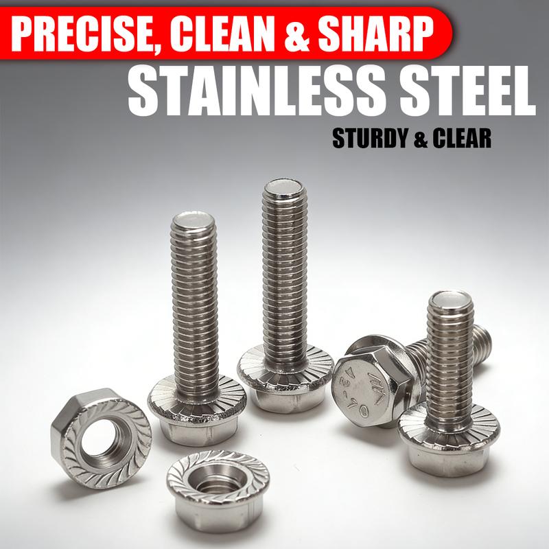 150pcs Stainless Steel 304 Metric Flange Hex Nuts, Flange Bolts and Nut Kit, M5 M6 M8 Including 14 Common Sizes, Fully Threaded.