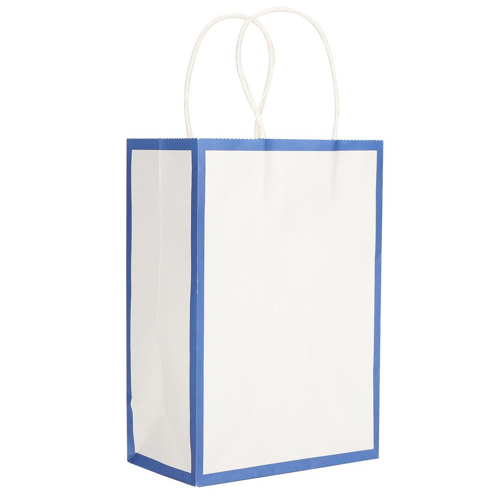 10pcs Shopping Packaging Paper Bag Portable Kraft Paper Gift Bag White Blue Edge