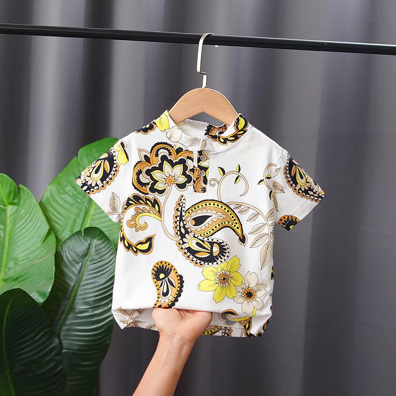Children's Printed T-shirt Cotton Boy's Polo Shirt Stand Collar Short Sleeve T-shirt Printed Short Sleeve Shirt Trendy Top Korean Style Casual T-shirt