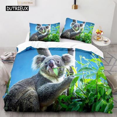 Zestaw Poszwy na Kołdrę Koala Mikrofibra Australia Zwierzę Poszwa na Kołdrę Queen dla Dzieci Chłopca Dziewczynki Zabawny Uroczy Koala na Drzewie Zestaw Pościeli