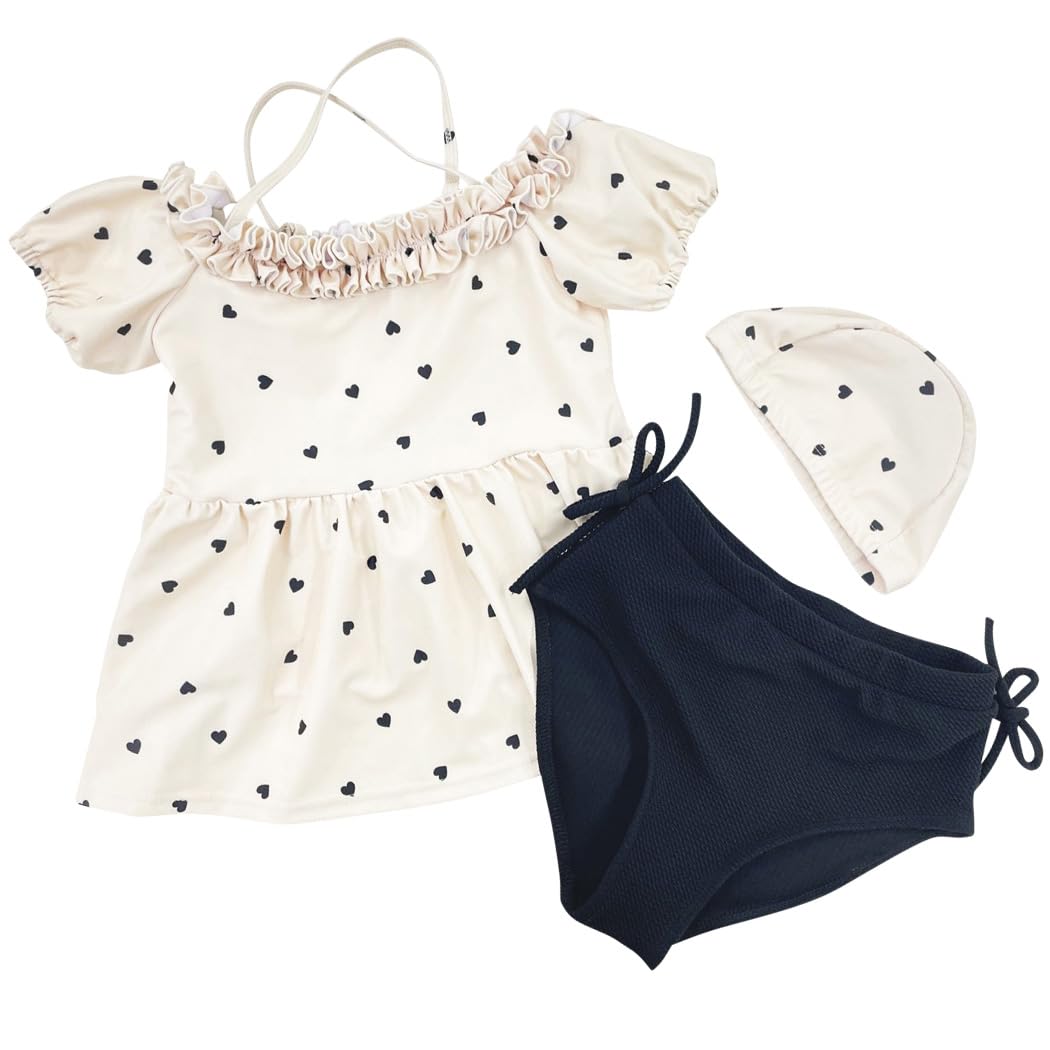 

Детский купальник для короткого пышного экрю x черный [Тедди] Девочки, С открытыми плечами, В стиле пеплум, Рукав, Набор из 3 предметов, Раздельный, Волан, Рукав, Kids509,