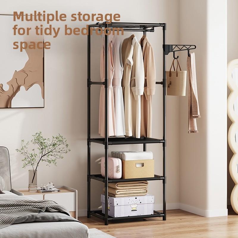 Simple three-row multi-functional storage hanger household bedroom floor rack coat rack