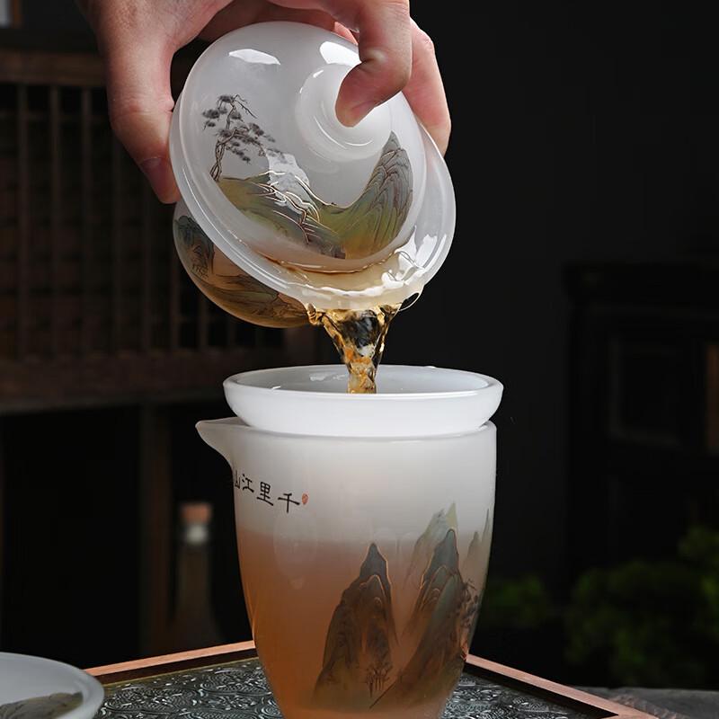 Qianli Jiangshan Glazed Glass Kung Fu Tea Set