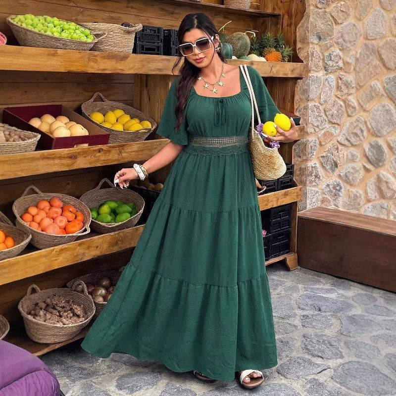 Elegant Square-neck Fitted Long Dress