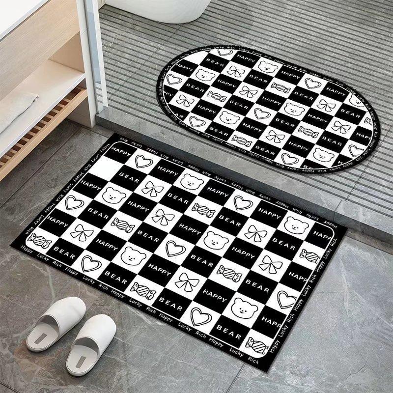 Simple Wind Diatomaceous Mud Checkerboard Bathroom Floor Mat Black and White Lattice Absorbent Non-slip Mat Kitchen Door Quick-drying Mat