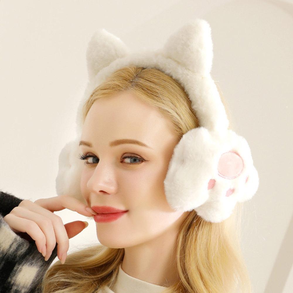 Fashion Plush Ear Warmer Anti-Freeze Thickening Ear Cover Collapsible Winter Warm Cat Claw Earmuffs for Women Girls