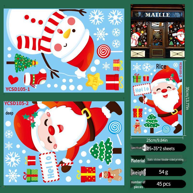 Santa Claus Christmas Static Cling Window & Wall Stickers for Glass Doors