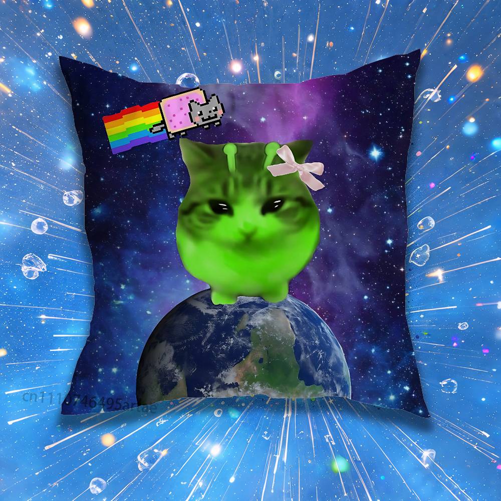 Cute Funny Rainbow Alien Cat Pillow for Sofa Seat Chair Decorative/Modern Home Decor Print Throw Cushion