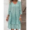 Button V-neck Short Sleeved Lace Printed Women's Dress Elegant Casual Fashionable High Street Spring Dresses
