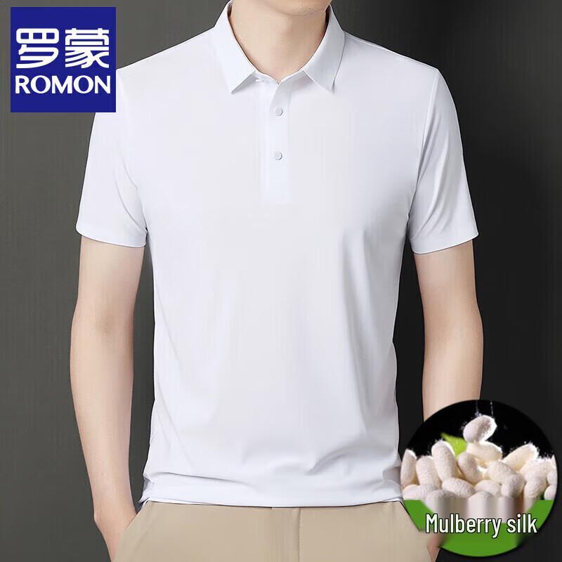 Romon Men's Quick-Dry Short-Sleeve Polo Shirt with Silk Blend