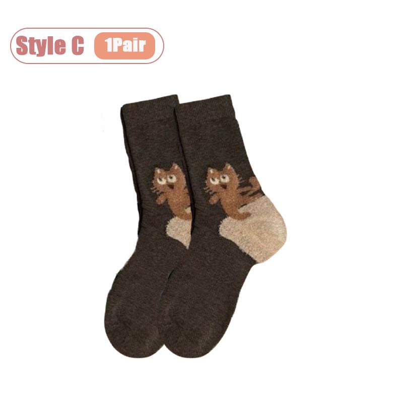 Boneless Cat Feather Yarn Socks High Tube Stackable Design Breathable Warm Winter Cartoon Womens Mid Calf Ankle Socks