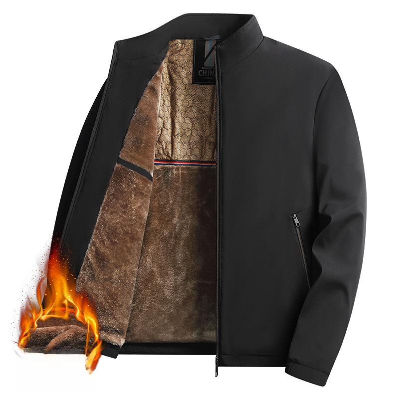 

2025 Графеновая куртка с воротником-стойкой для мужчин среднего возраста, теплая флисовая зимняя куртка для папы на осень и зиму XXL чёрный