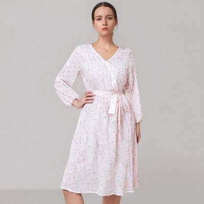 This Spring New Laid-back Plus-size Dress Features A Printed V-necklong Sleeves A Cinched Waist and Floral Patterns Exuding An Elegant Charm