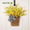 Hong Yu Yellow Flower Vine Spring Wreath Hanging Basket for Door and Window Decoration