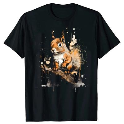 Watercolor Squirrel On Branch Graphic Tee Breathable Short Sleeve Casual Trip T Shirt for Unisex