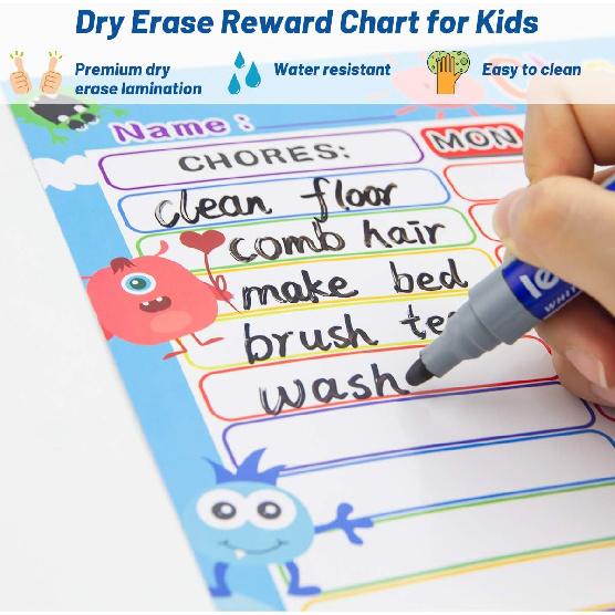 Fancy Land Dry Erase Chore Chart for Kids Reward Chart Reble Self-Adhesive Behavior Chart for School Home Classroom 8 Pack