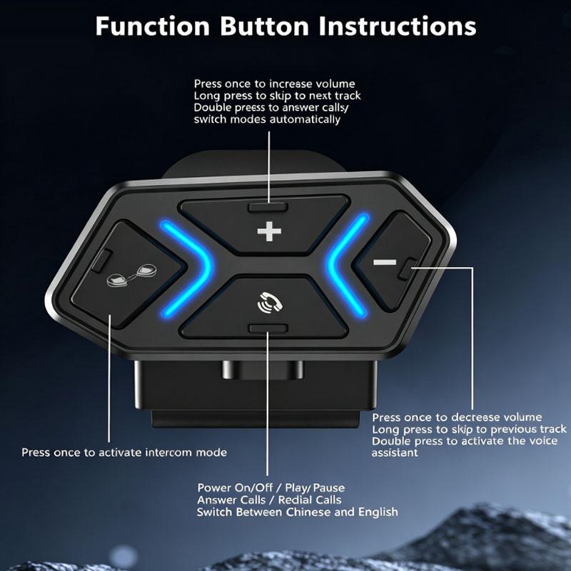 Kebidumei 500M 2-Person Full Duplex Talk Wireless Motorcycle Helmet Intercom V5.4 Bluetooth Headset Handsfree Waterproof & Noise Reduction