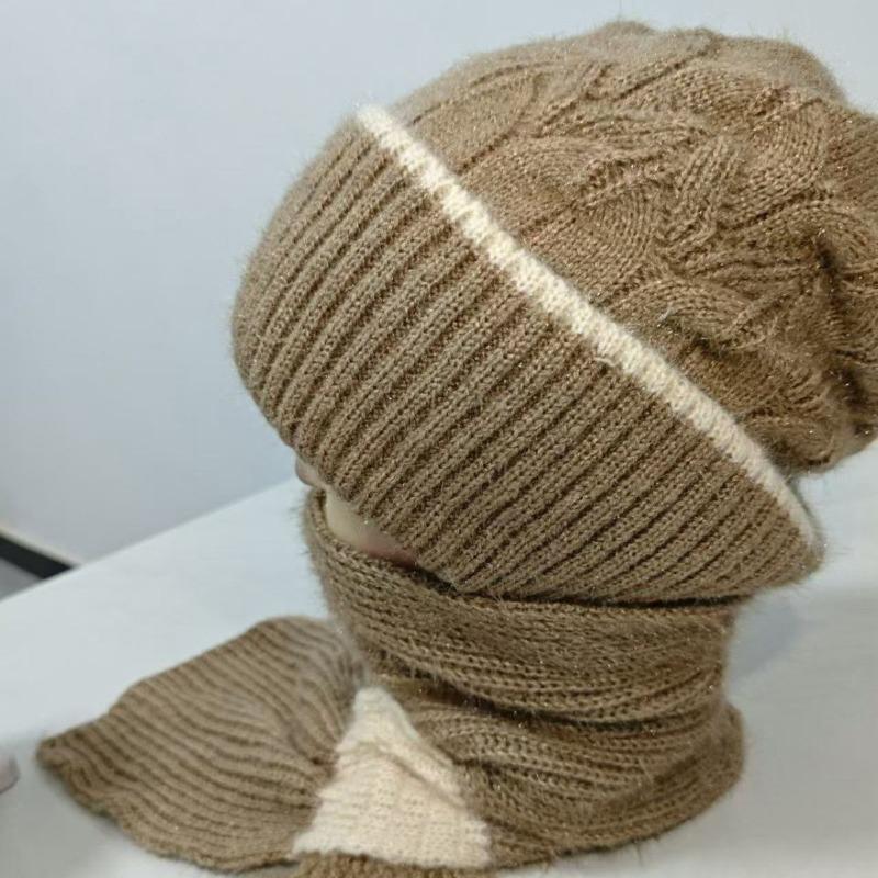 Scarf Integrated Hat Winter Women's New Scarf Hat Warm Knitted Headgear Plush Thickened Wool Hat Knitted Hat