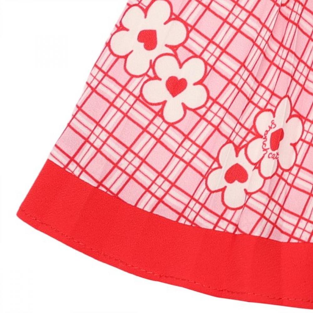 French Cat Pink Heart Flower Pleated Skirt Q52das030p1