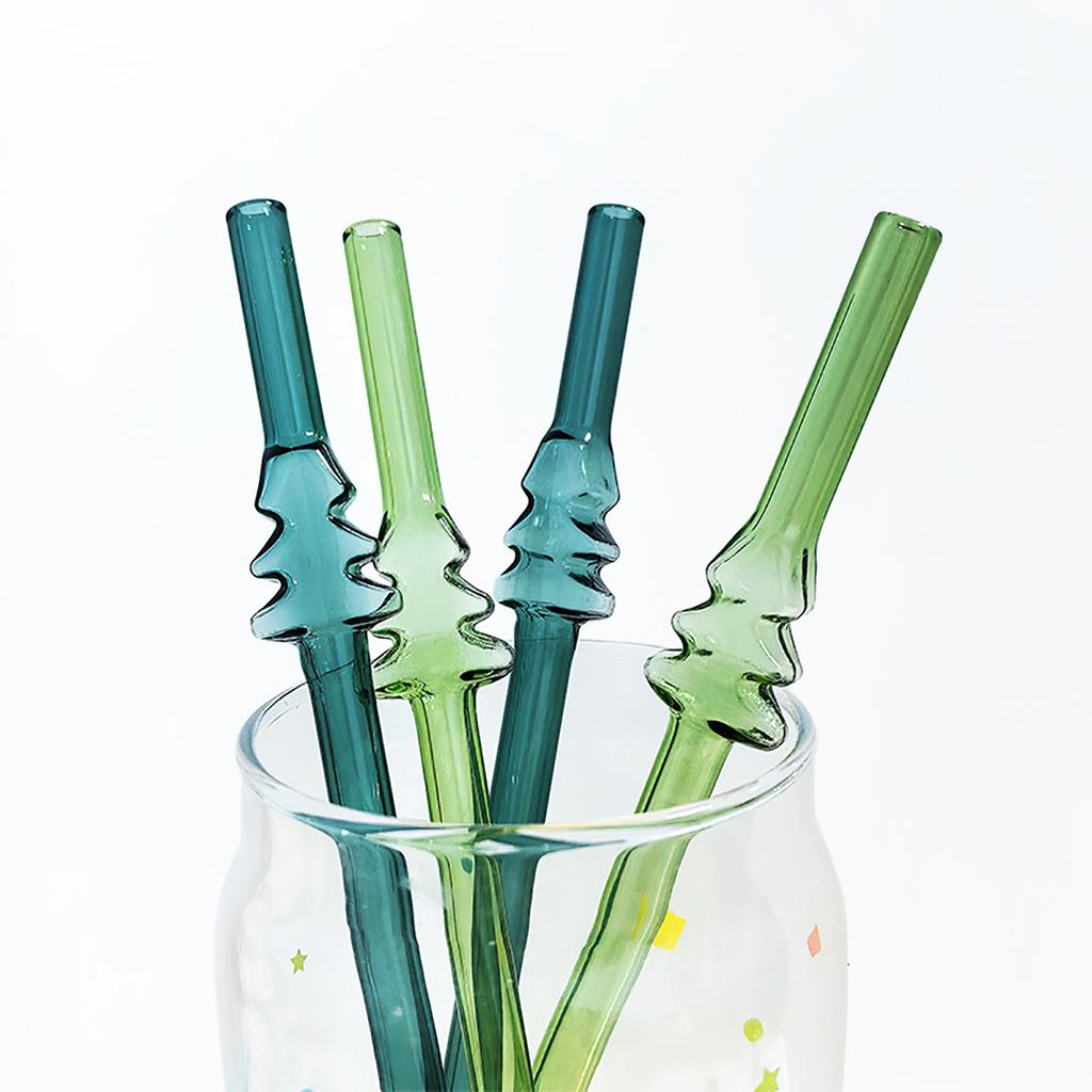 Christmas tree Borosilicate Glass Straw Reusable Drinking Straw with Brush for Milkshakes Cocktail Coffee Bar Accessories